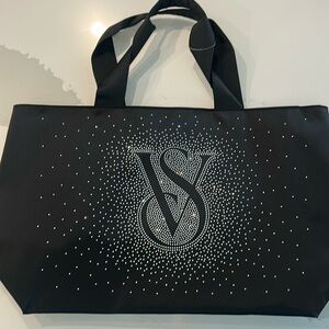 Victoria's Secret Bling Shine Tote Bag -‎ 2024 VS Logo Satin with Zipper